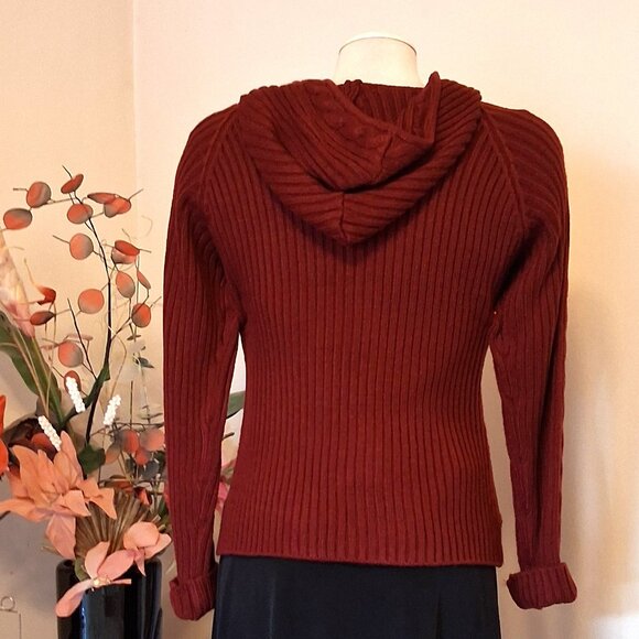 NWT Women's Wine Red Burgundy Zip-Up Hooded Cardigan Knitwear Sweater 6 S - Picture 8 of 9